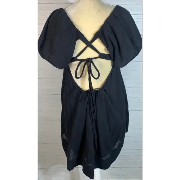 Free People Marina Endless Summer Black Pleated Mini Dress Size Medium - Picture 5 of 6